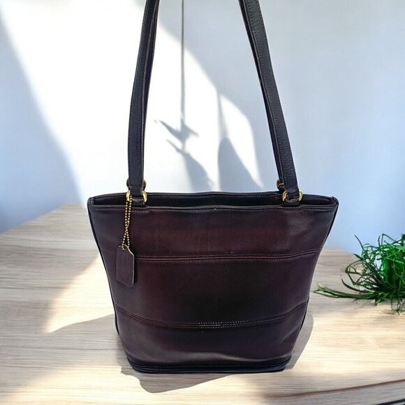 COACH Tribeca Shopper Tote Bag 1998 Brown Leather Shoulder Straps Brass H8P9098 - Picture 4 of 15